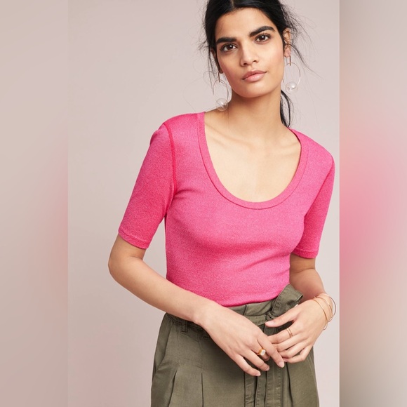 EUC Anthropologie Michael Stars Short Sleeve Top Womens XS/S Metallic Pink USA - Picture 1 of 12